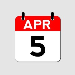 April 5 Day Calendar Vector Icon Perfect for planner, reminder, time management, schedule, office, business, and monthly event start design template