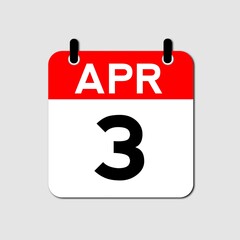 April 3 Day Calendar Vector Icon Perfect for planner, reminder, time management, schedule, office, business, and monthly event start design template