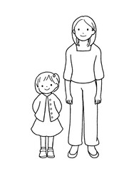 母と娘の可愛らしいイラスト。線画