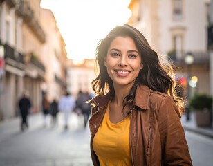 Smiling Woman in City Street - A Portrait of Urban Joy.