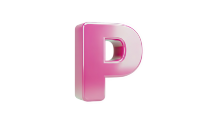 3D Glossy pink letter P on transparent background