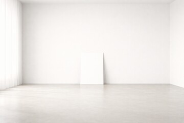 Minimal White Interior with Large Empty Wall and Small Blank Frame Leaning Against It, Clean Mockup Background for Luxury Branding, Art Display and Design Presentation