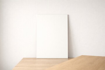 Blank Frame Mockup on Wooden Table in Minimal White Interior