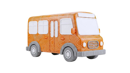 3D Orange Bus with Topographic Pattern and Wood Texture Wheels