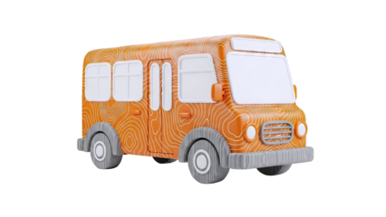 3D Orange Bus with Topographic Pattern and Wood Texture Wheels