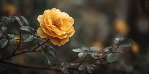 A Stunning Yellow Rose Blossom Amidst Lush Green Leaves Creating a Serene and Beautiful Natural Scene