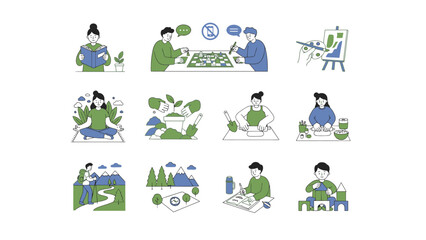 Obraz premium Collection of Diverse People Engaged in Various Activities and Hobbies.