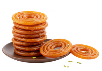 Stack of jalebi sweet isolated on transparent background