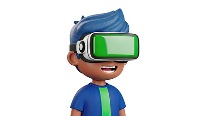 Cartoon boy wearing VR headset