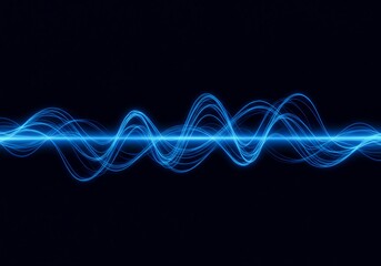 Abstract visualization of a smooth blue sine wave oscillating across a dark field, representing rhythm, frequency, and continuous cyclic change, dark, physics, amplitude