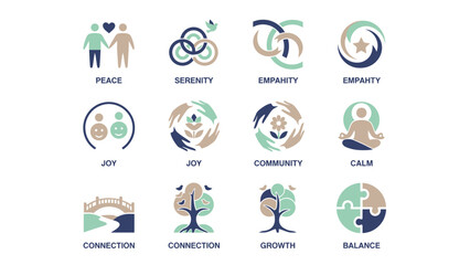 Collection of Icons Representing Abstract Concepts and Human Emotions.