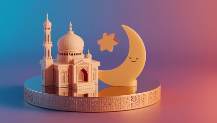 3d modern Islamic holiday banner, suitable for Ramadan, Raya Hari, Eid al Adha