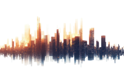 Abstract city skyline forming from blocks startup ecosystem concept isolated on transparent background