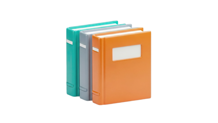 Three colorful books on a white background