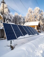 Solar Panels in Winter - Sustainable Energy in Snowy Landscape.