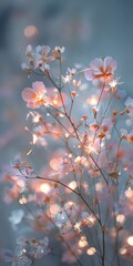 Delicate Blossoms Illuminated by Soft Glowing Light, Capturing the Ethereal Beauty of Nature's Fragile Floral Display
