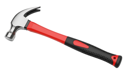 Claw hammer with red and black handle isolated on transparent background
