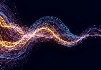 Dynamic three dimensional rendering of complex interconnected oscillating lines forming an intense abstract energy surface and data structure, pattern, movement, flow