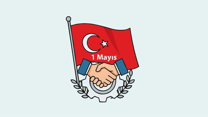 Turkish flag with handshake and 1 Mayıs text
