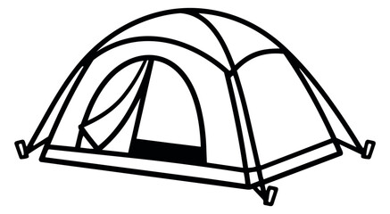 Line art illustration of a camping tent depicting shelter for outdoor activities