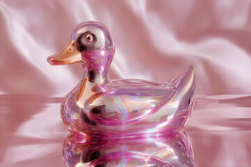 a glass duck sitting on top of a table