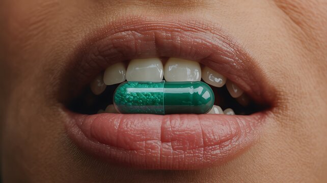 Close-up of a mouth in a capsule.