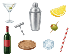 Cocktail and Wine Watercolor Set: Bar and Drink Illustrations