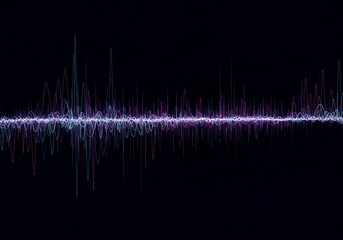 Abstract digital background displaying complex oscillating sonic energy patterns and fluctuating data visualization lines, science, hi-tech, design