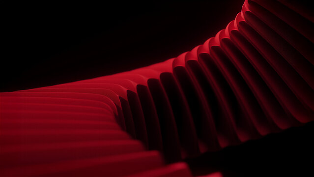 Abstract red 3D wave sculpture on black background luxury curved paper layers texture architectural creative design fluid flow organic shapes backdrop