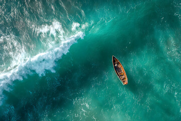 a boat is floating in the ocean near a wave