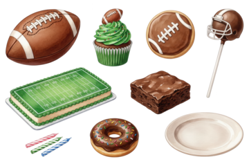 Football Themed Dessert and Treats Watercolor