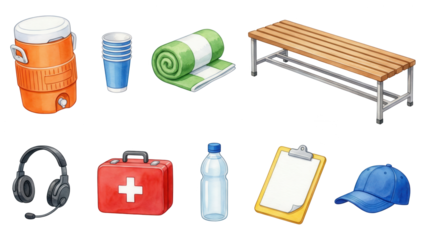 Watercolor Sports Equipment and Accessories Illustration