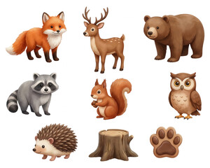Fototapeta premium Watercolor Woodland Animals Collection Isolated on White