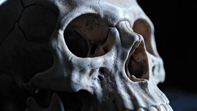 Human Skull 3D Render Three Quarter View Showing Large Teeth and Temporal Anatomy