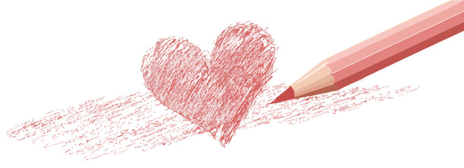 L&aacute;piz de color rojo dibujando un coraz&oacute;n con trazos suaves sobre fondo blanco transparente.