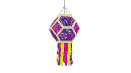 Ornate Octagonal Paper Lantern with Colorful Ribbons