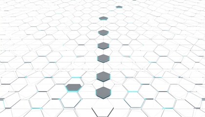 Futuristic Digital Hexagon Grid Background with Glowing Blue Path
