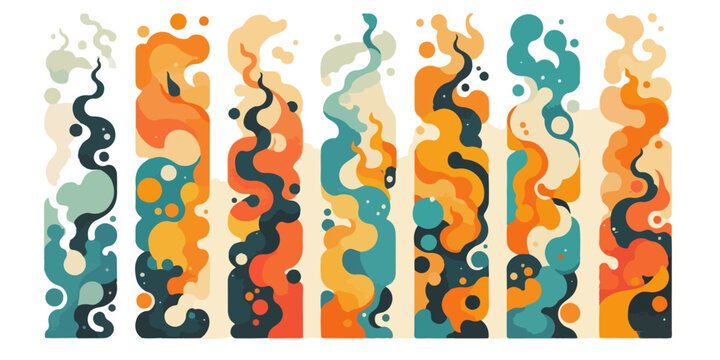 Collezione di elementi grafici astratti verticali con forme organiche fluide in tonalit&agrave; calde e fredde.