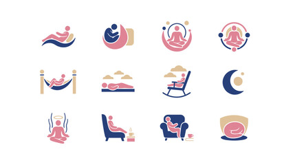 Collection of stylized icons representing relaxation and well-being.