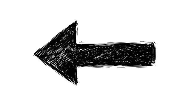 Freccia nera disegnata a mano, stile schizzo, che punta verso sinistra su sfondo trasparente.