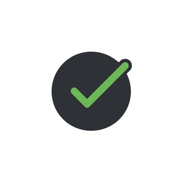 Icona segno di spunta verde su sfondo circolare scuro, approvazione su sfondo trasparente.