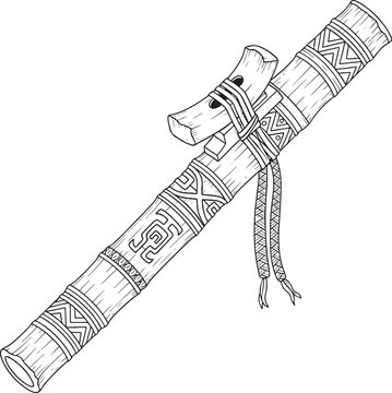 Detailed sketch of a traditional pan flute with intricate geometric patterns and binding