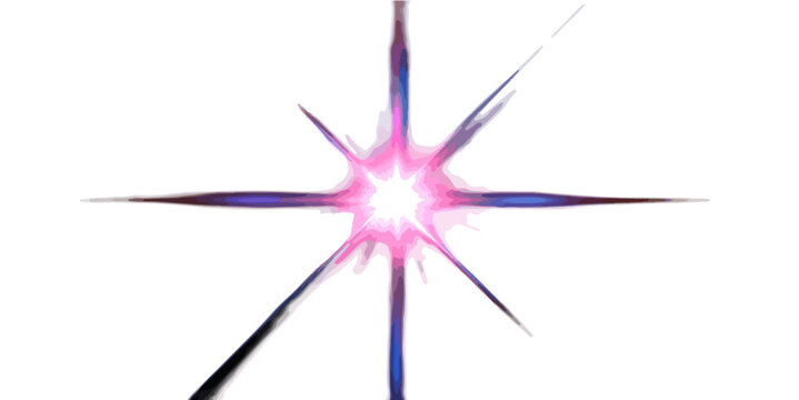 투명한 배경에 빛나는 별 모양의 광선 효과, 반짝임과 빛의 추상적인 표현