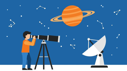 Astronomy enthusiast observing Saturn and constellations through a telescope © Abhinaya Project
