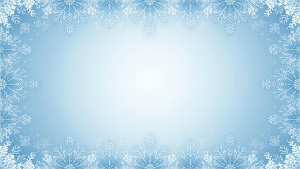 Dreamy Soft Blue Winter Background with White Snowflakes Border for New Year Party Invitation or Seasonal Sale Display