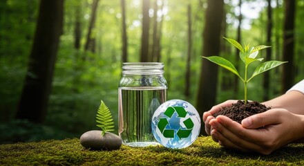 A person holding a plant in a forest setting.