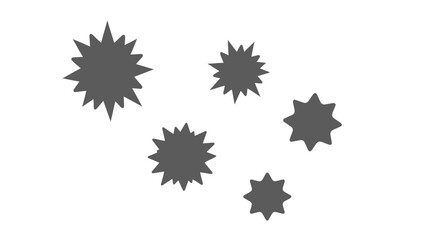 A cluster of five starburst shapes scattered across a white background
