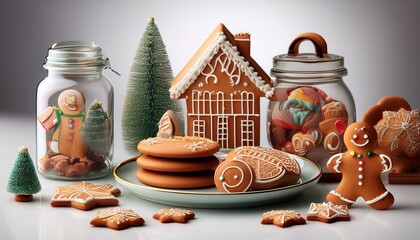 christmas gingerbread cookies with christmas tree