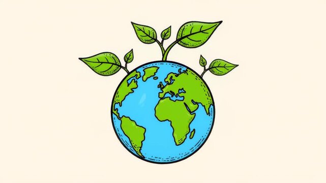 Vibrant illustration of Earth with green leaves symbolizing eco-friendly growth