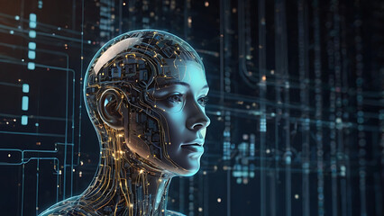 Futuristic human profile with circuit patterns representing artificial intelligence integration